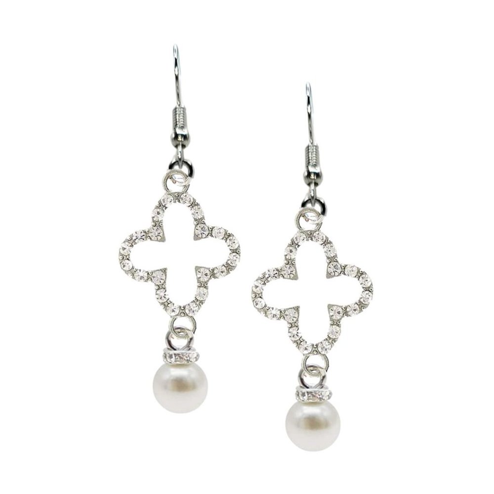 Clover Crystal Teardrop Dangle Earrings (Van Cleef Style) ~SEE VIDEO